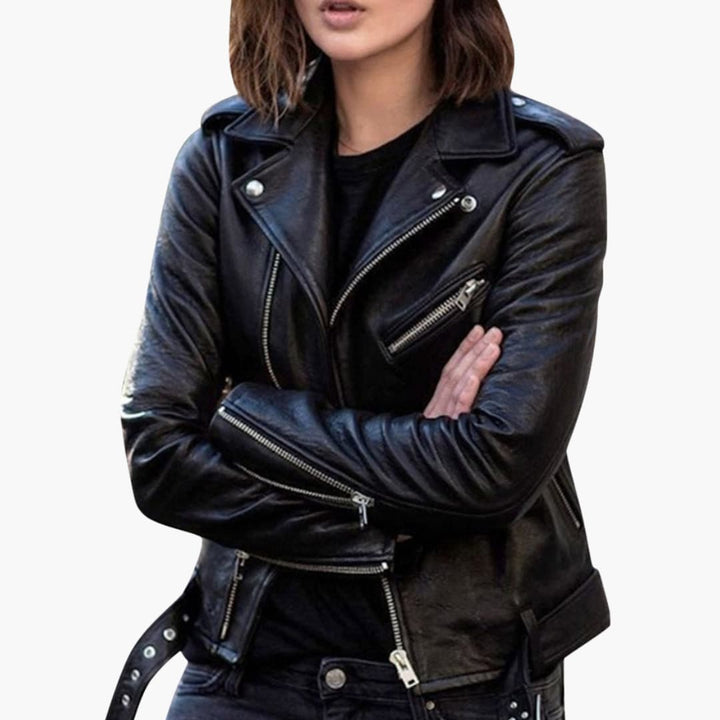 Damen Bikerjacke mit Reißverschluss und Reverskragen