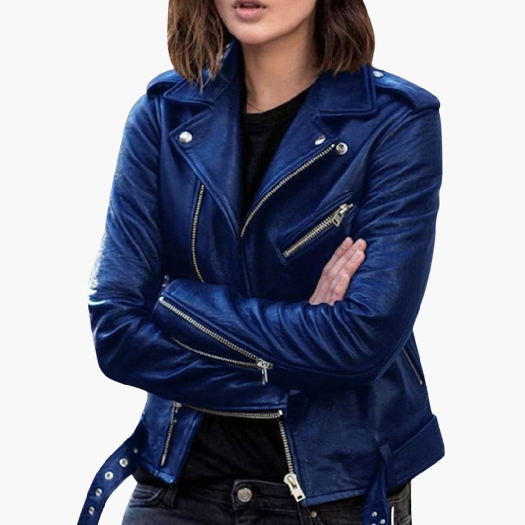 Damen Bikerjacke mit Reißverschluss und Reverskragen