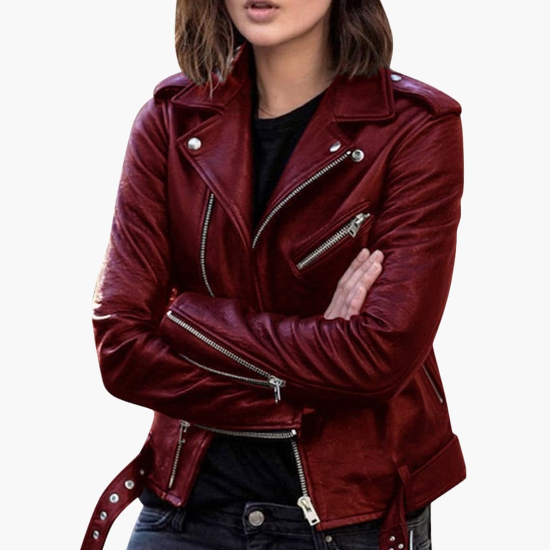 Damen Bikerjacke mit Reißverschluss und Reverskragen
