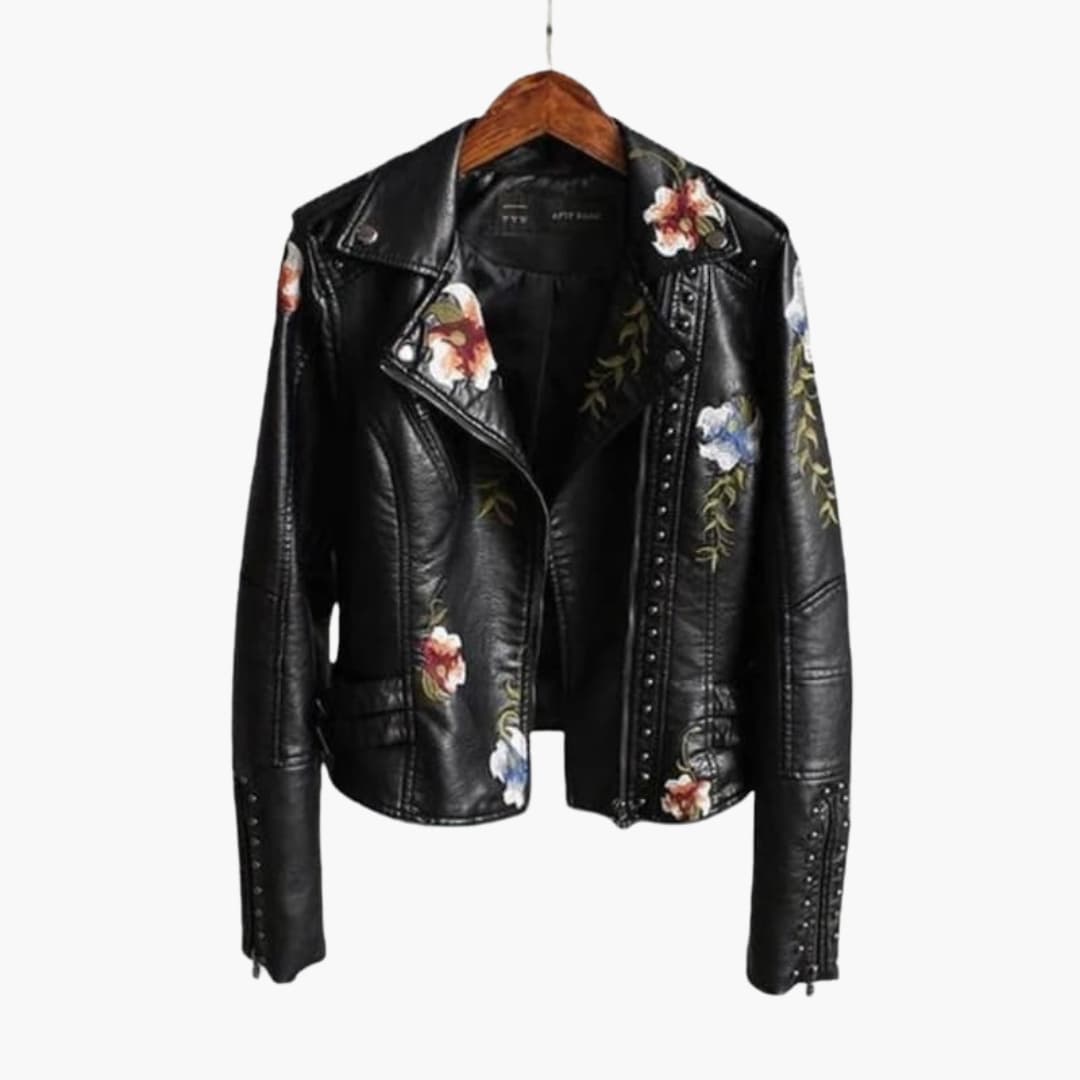 Damen Bikerjacke mit Reverskragen und Blumenmuster