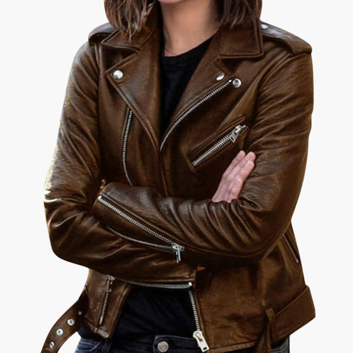 Damen Bikerjacke mit Reverskragen und Reißverschlusstaschen