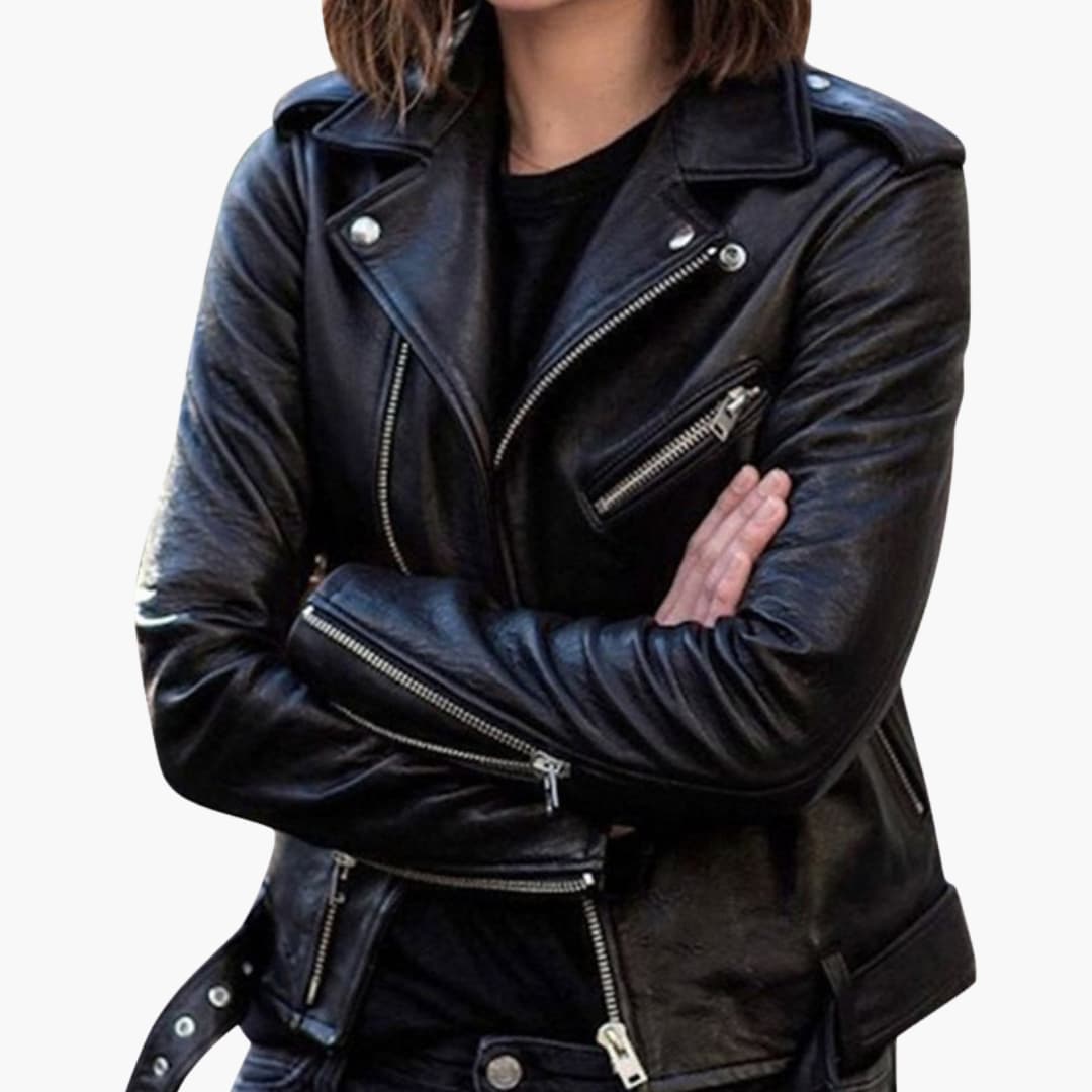 Damen Bikerjacke mit Reverskragen und Reißverschlusstaschen