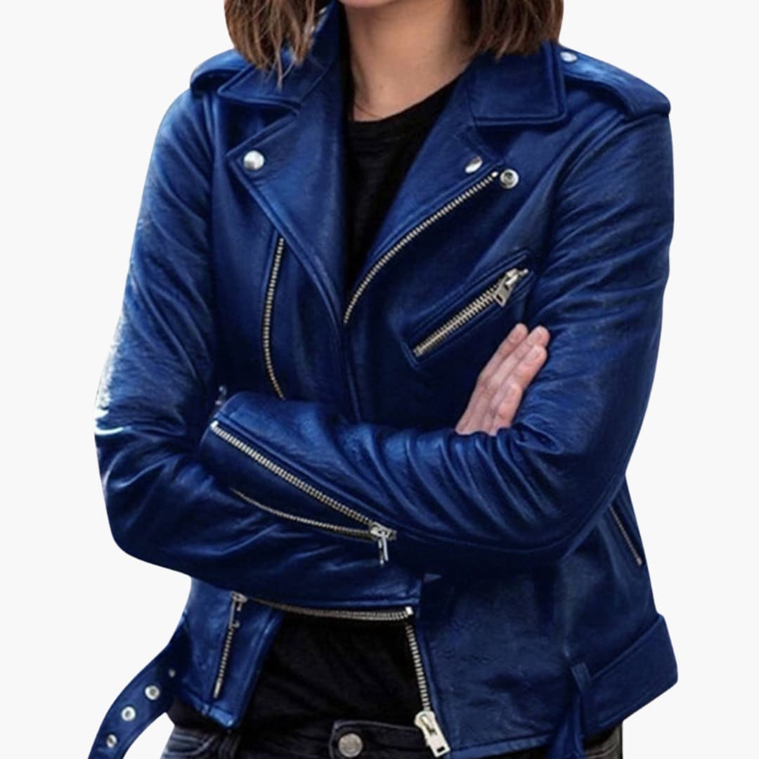 Damen Bikerjacke mit Reverskragen und Reißverschlusstaschen