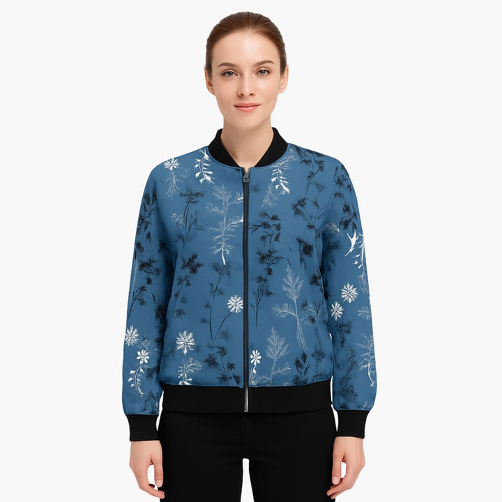 Damen-Bomberjacke mit Blumenmuster und Reißverschluss