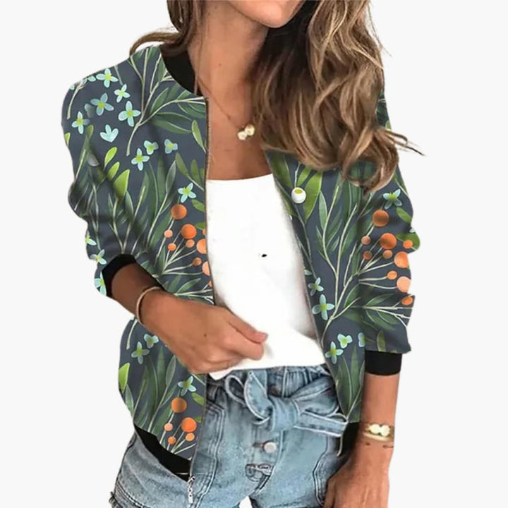 Damen Bomberjacke mit Frontreißverschluss und bedruckter Oberfläche