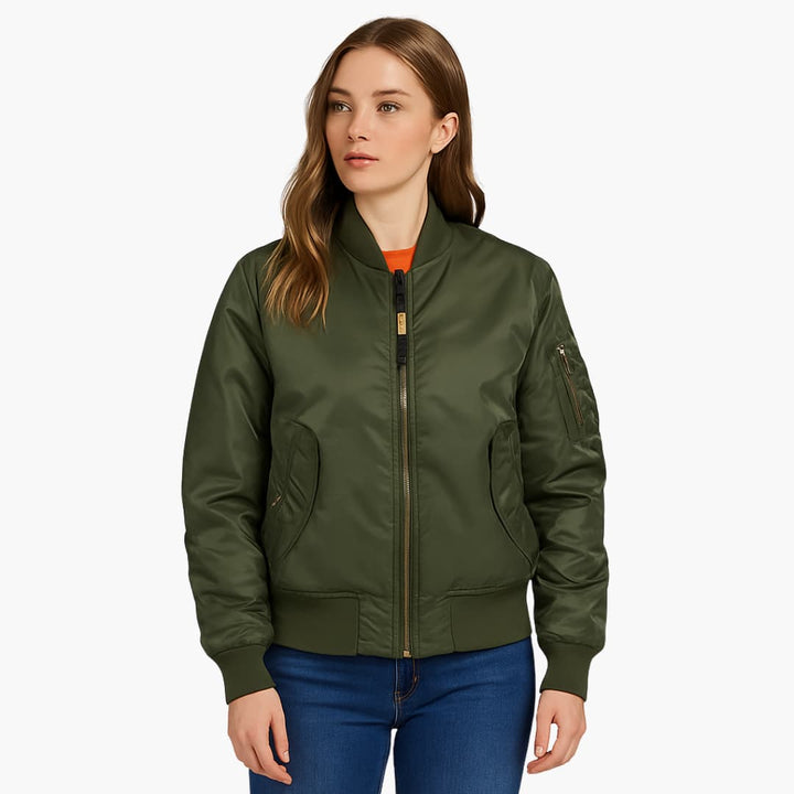 Damen-Bomberjacke mit Reißverschluss und geripptem Saum