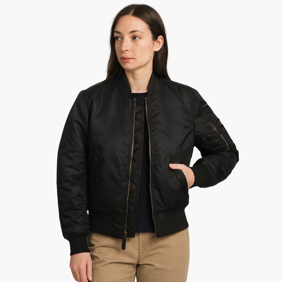 Damen-Bomberjacke mit Reißverschluss und geripptem Saum