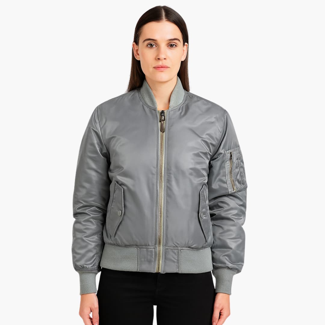Damen-Bomberjacke mit Reißverschluss und geripptem Saum