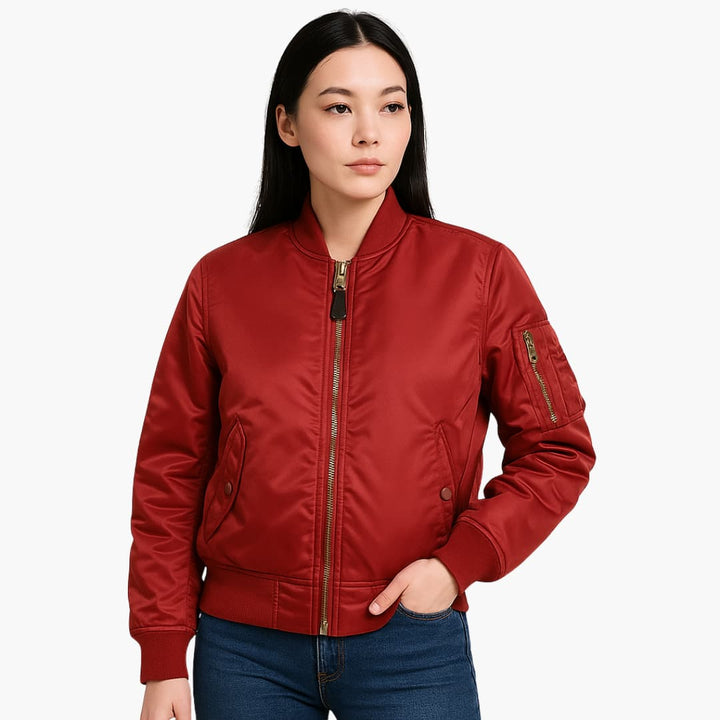 Damen-Bomberjacke mit Reißverschluss und geripptem Saum