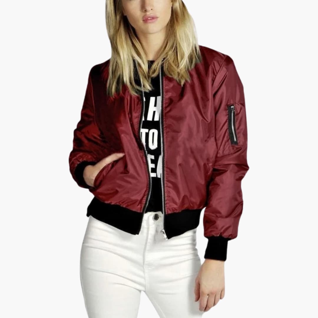 Damen Bomberjacke mit Reißverschluss und langen Ärmeln