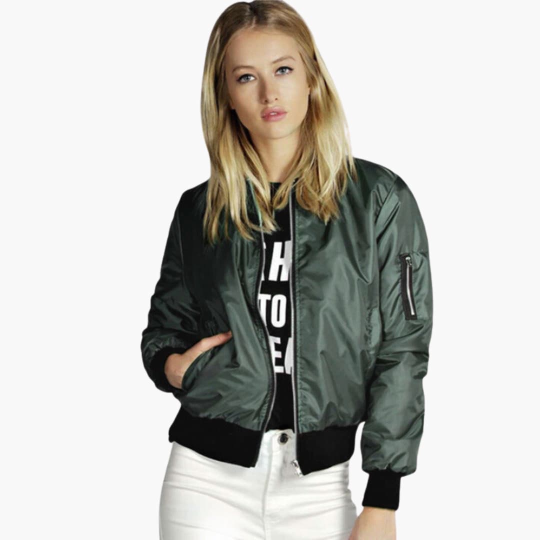 Damen Bomberjacke mit Reißverschluss und langen Ärmeln