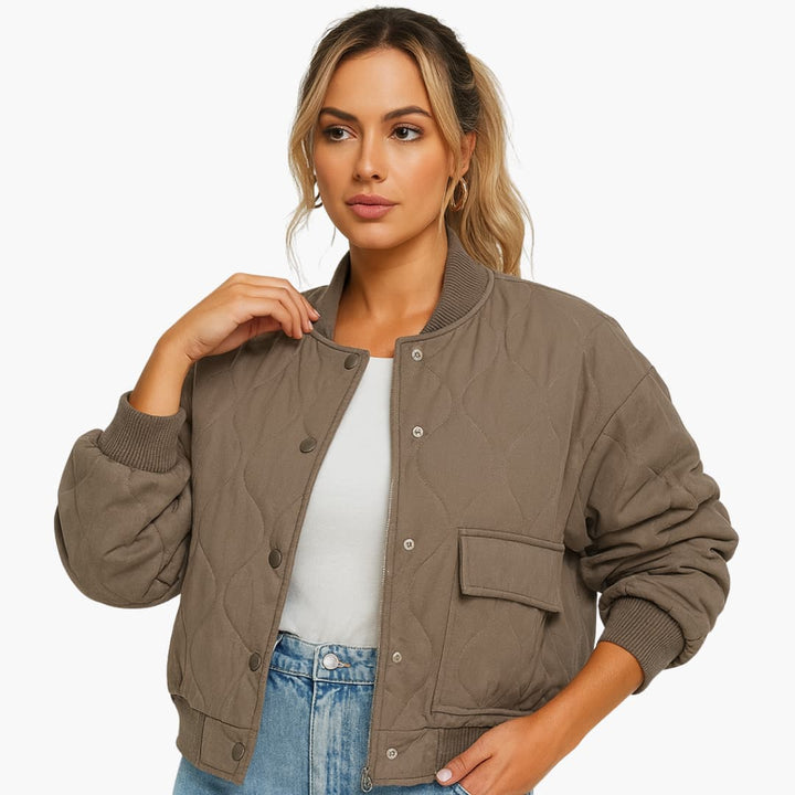 Damen-Bomberjacke mit Rippbündchen und Druckknopfverschluss
