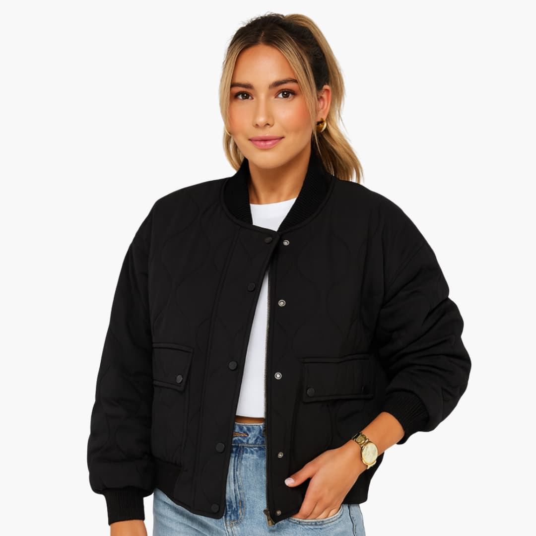 Damen-Bomberjacke mit Rippbündchen und Druckknopfverschluss