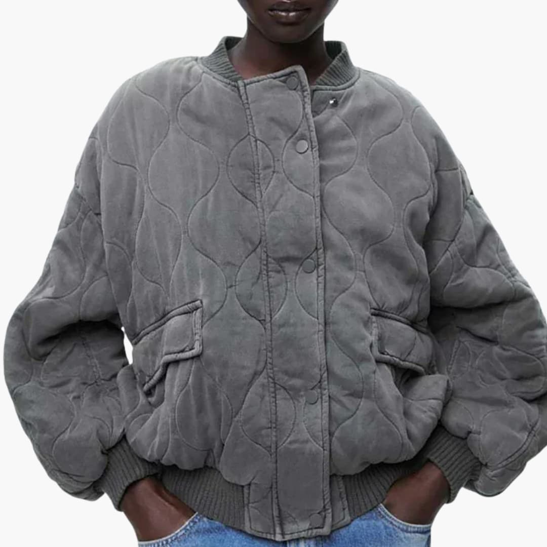 Damen-Bomberjacke mit Steppdesign und geripptem Saum