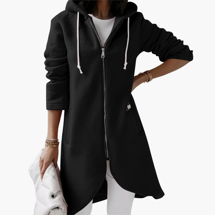 Damen Hoodie mit Reißverschluss und langem Saum
