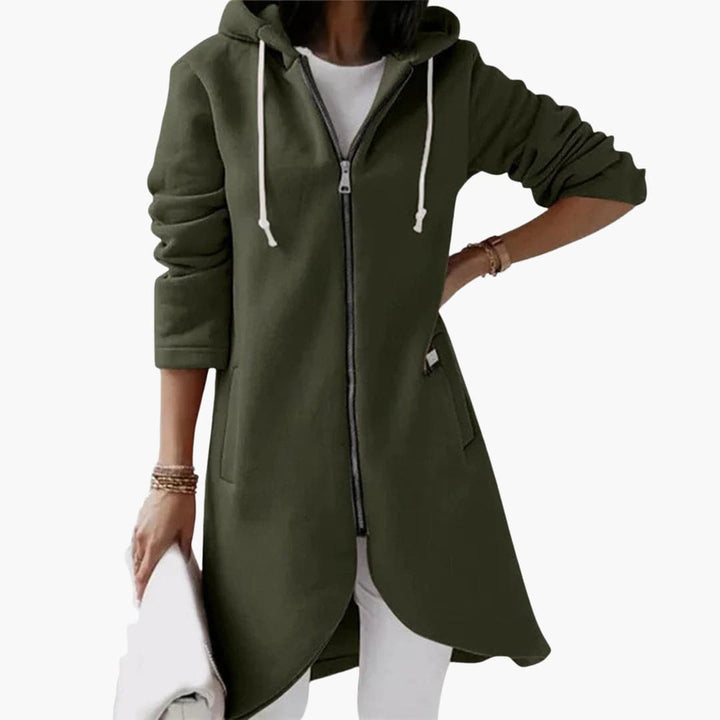 Damen Hoodie mit Reißverschluss und langem Saum