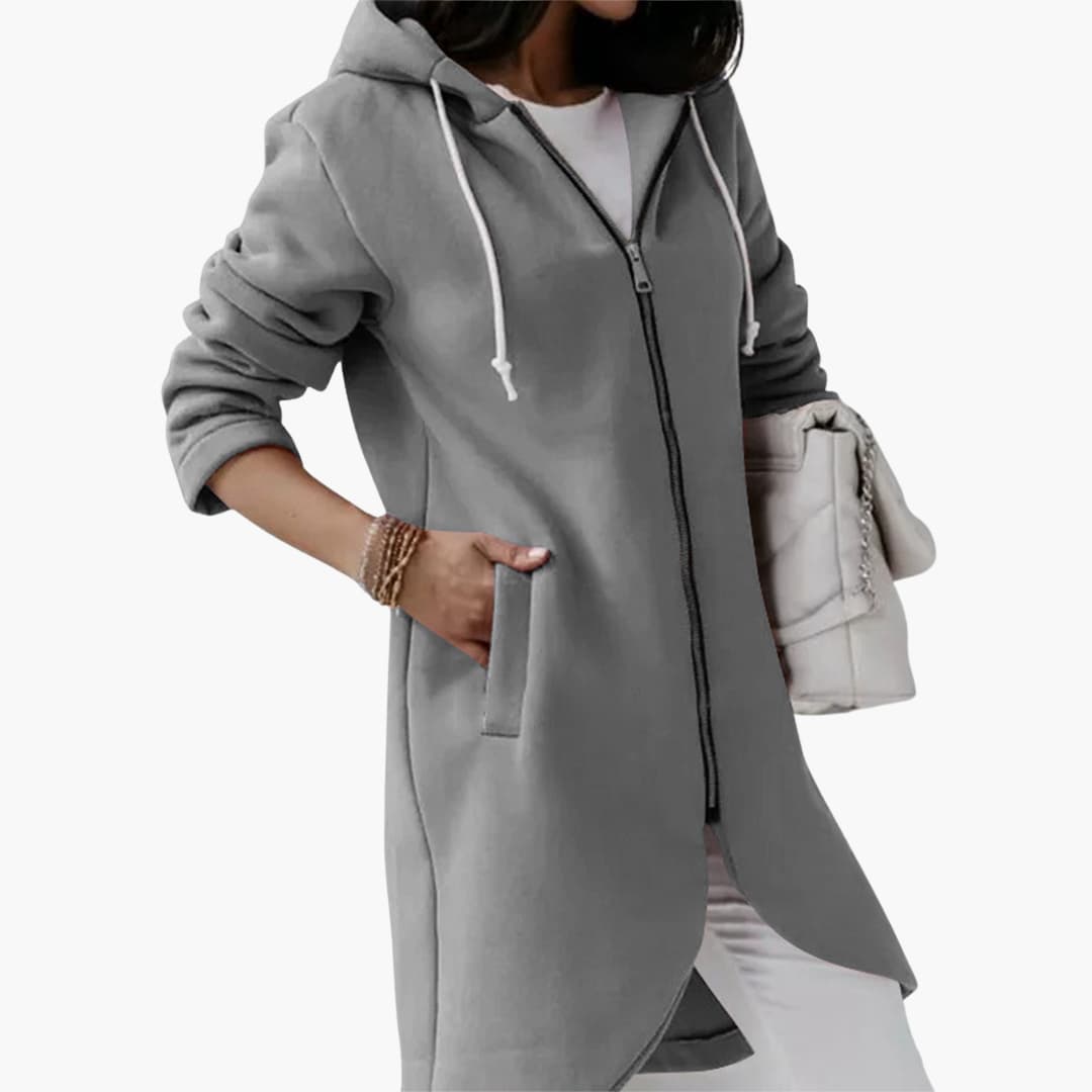 Damen Hoodie mit Reißverschluss und langem Saum