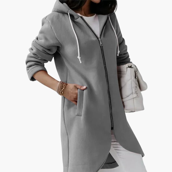 Damen Hoodie mit Reißverschluss und langem Saum