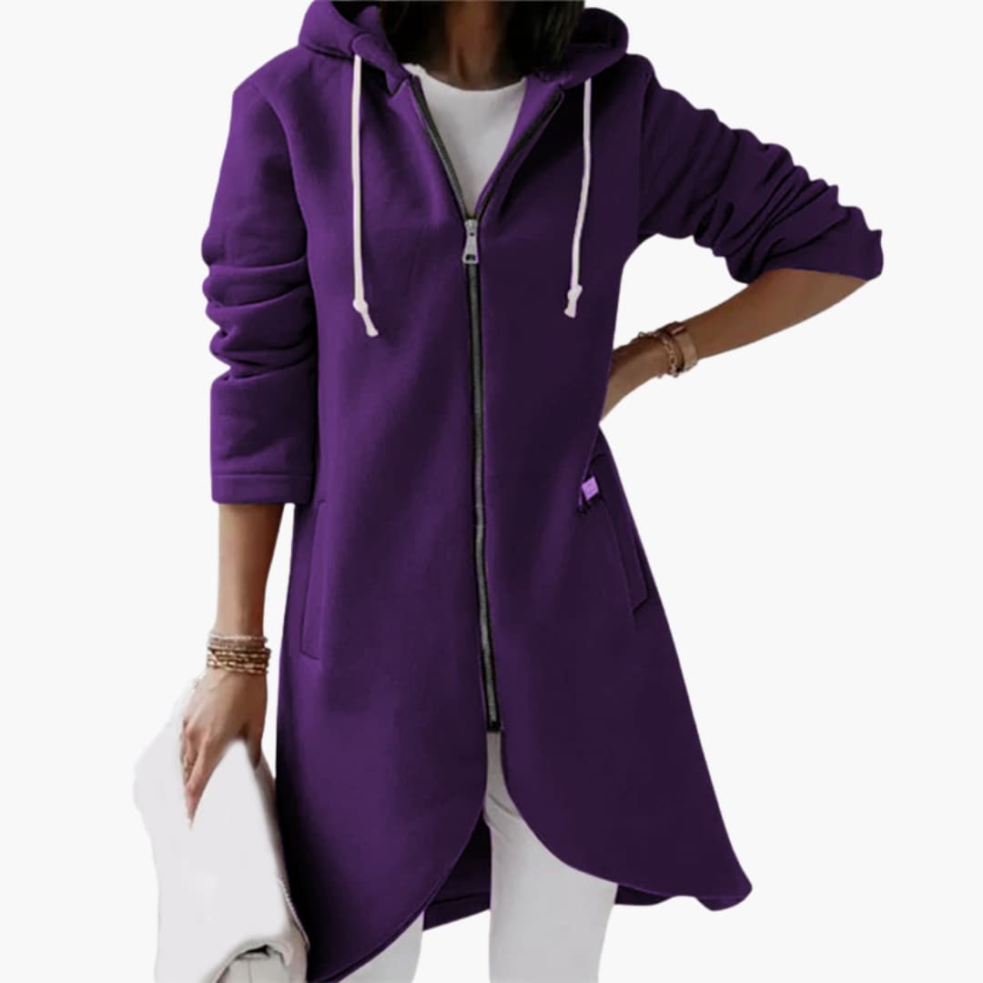 Damen Hoodie mit Reißverschluss und langem Saum