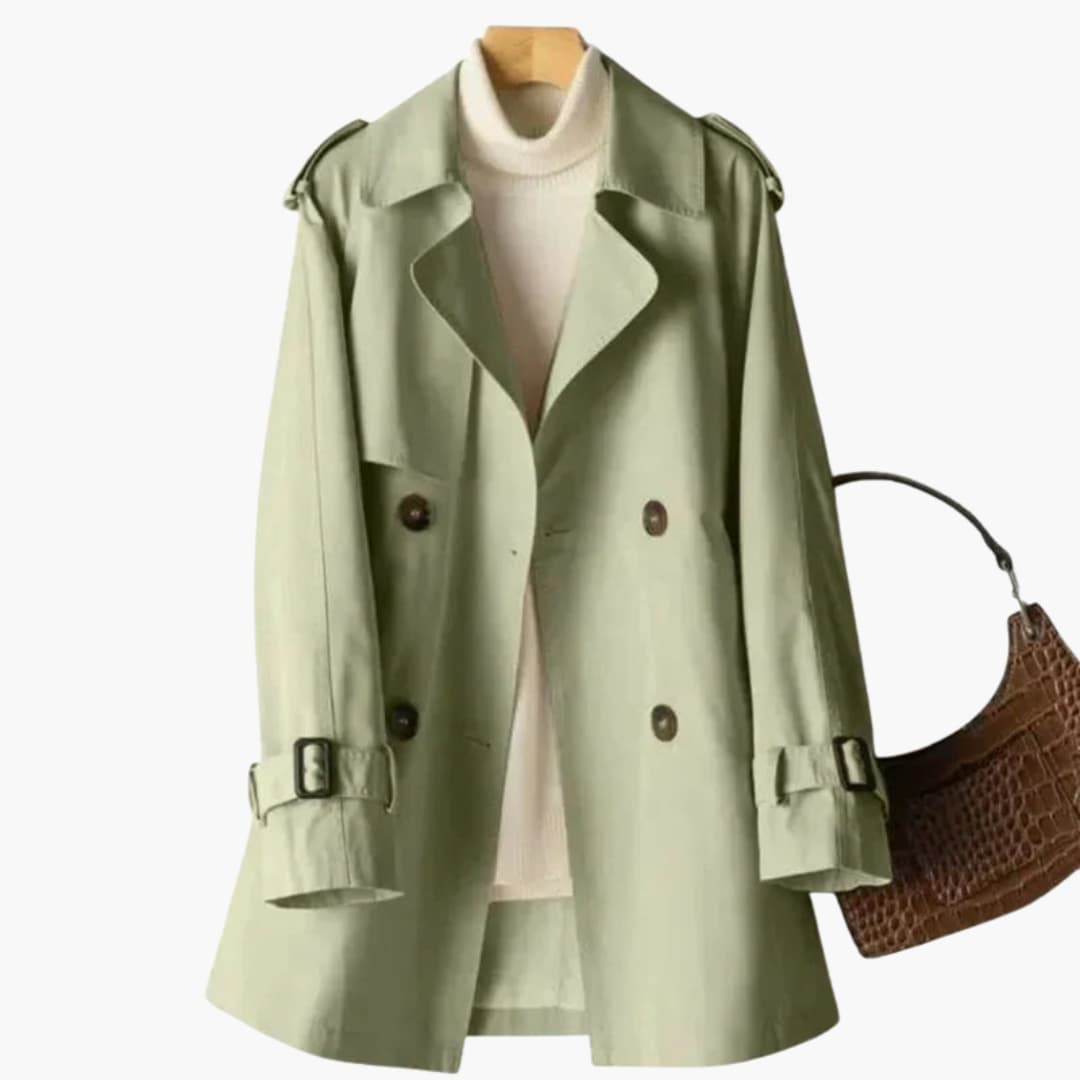 Damen-Kurzer Trenchcoat mit Doppelknopfverschluss und Schnallenärmeln