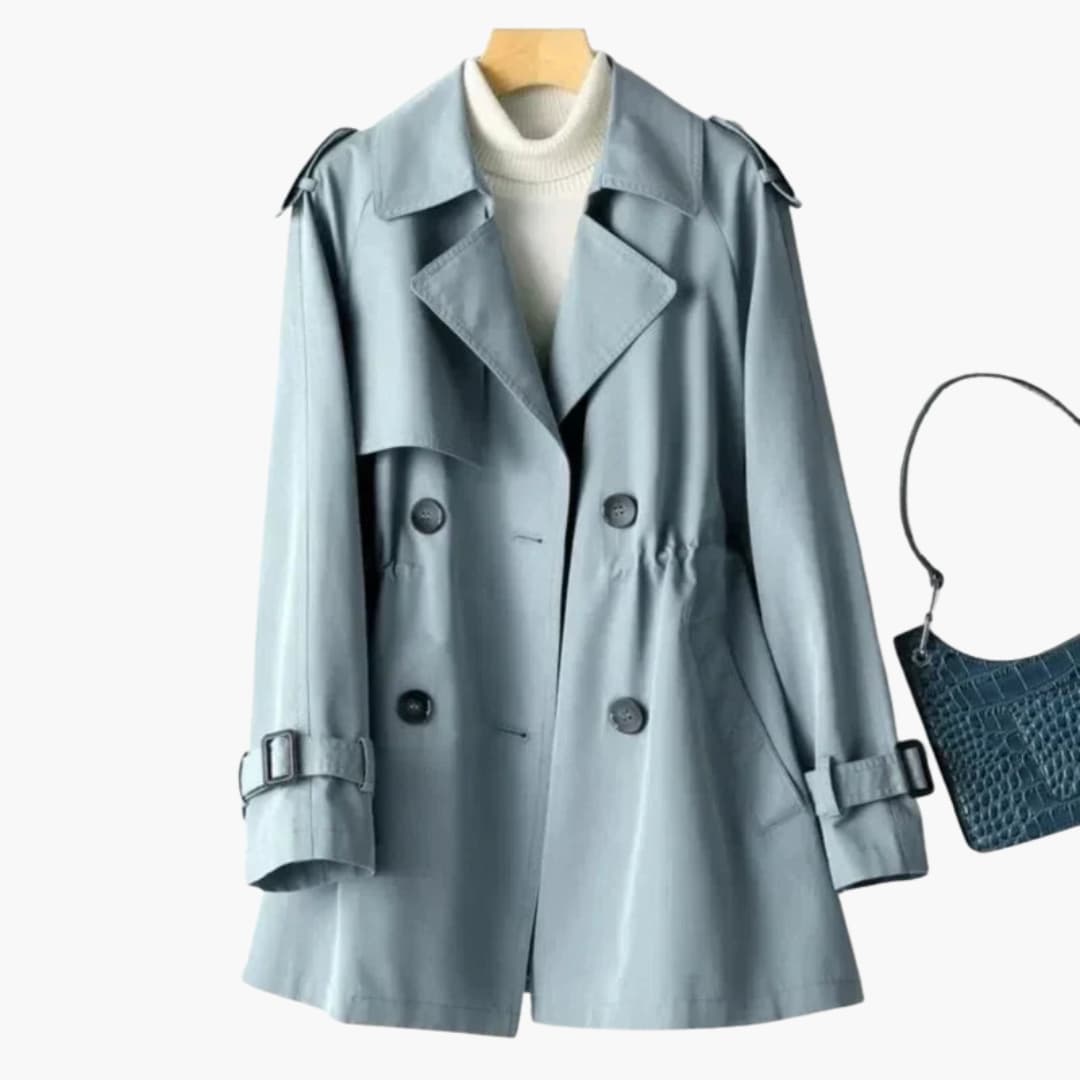 Damen-Kurzer Trenchcoat mit Doppelknopfverschluss und Schnallenärmeln