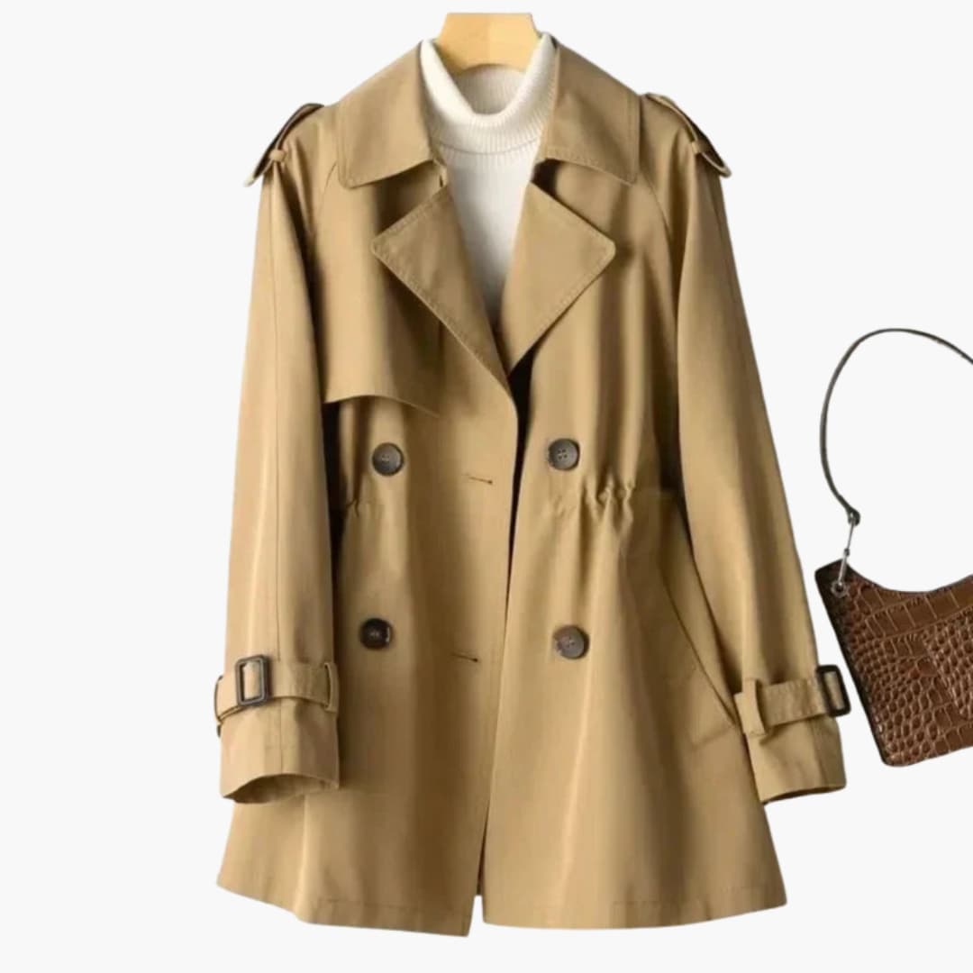Damen-Kurzer Trenchcoat mit Doppelknopfverschluss und Schnallenärmeln
