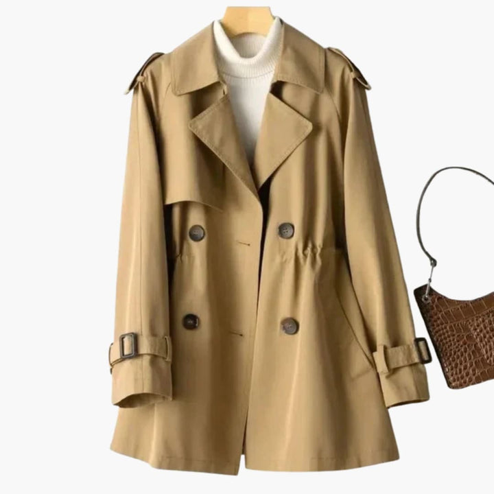 Damen-Kurzer Trenchcoat mit Doppelknopfverschluss und Schnallenärmeln