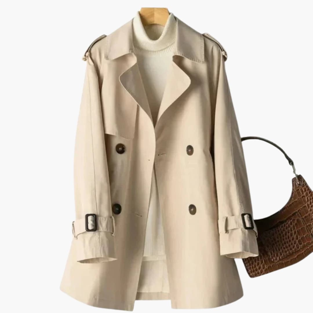 Damen-Kurzer Trenchcoat mit Doppelknopfverschluss und Schnallenärmeln