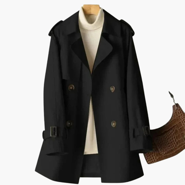 Damen-Kurzer Trenchcoat mit Doppelknopfverschluss und Schnallenärmeln