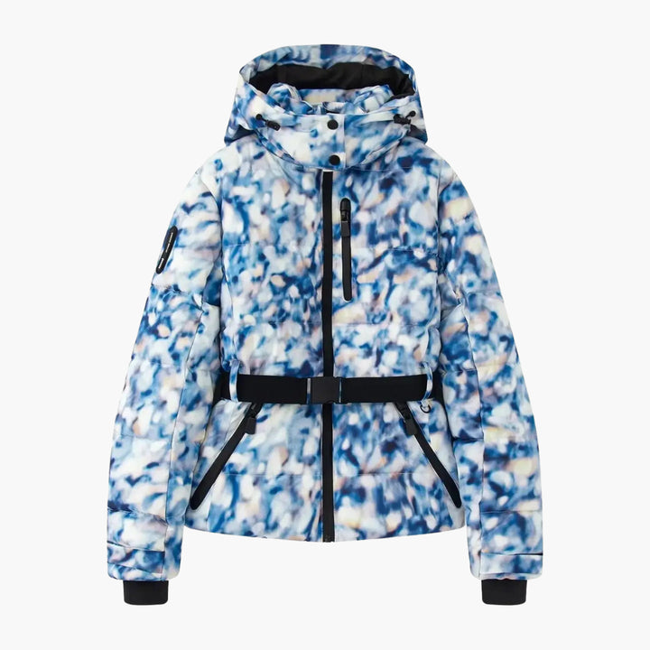 Modische Damen Skijacke mit Gürtel und Kapuze