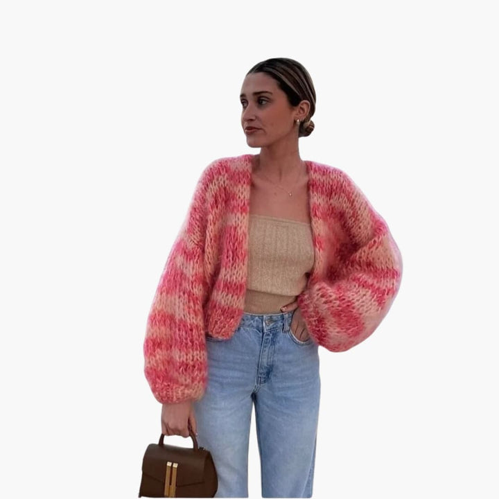 Damen Strickjacke mit offener Vorderseite und langen Ärmeln