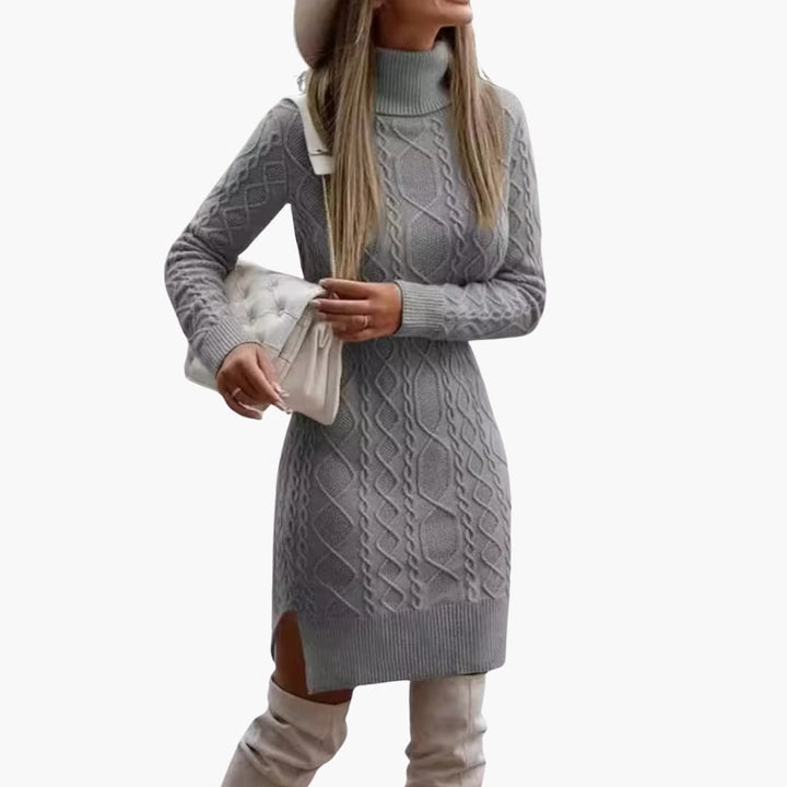 Damen Strickkleid mit Rollkragen und langen Ärmeln