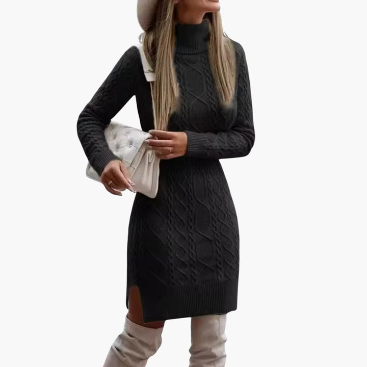 Damen Strickkleid mit Rollkragen und langen Ärmeln