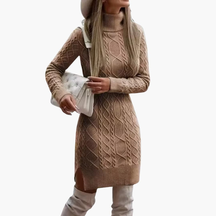 Damen Strickkleid mit Rollkragen und langen Ärmeln