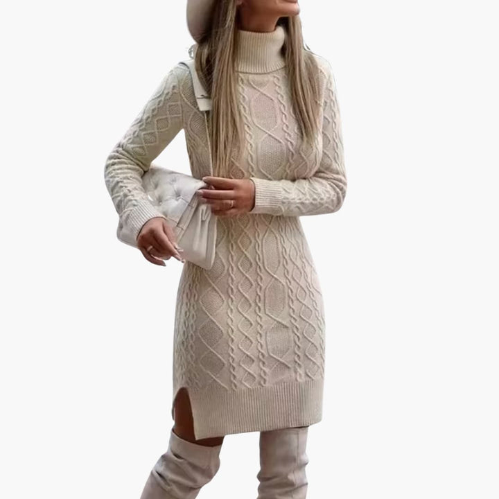 Damen Strickkleid mit Rollkragen und langen Ärmeln