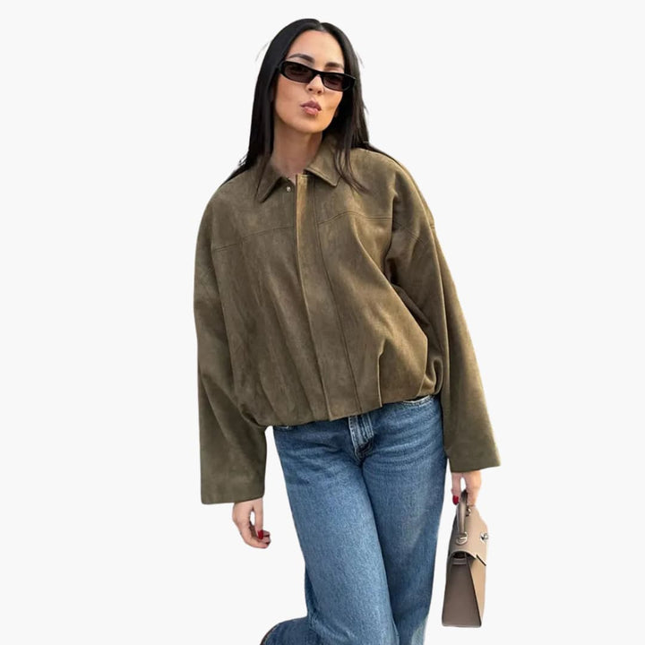 Damen Übergangsjacke mit Hemdkragen und verdecktem Reißverschluss