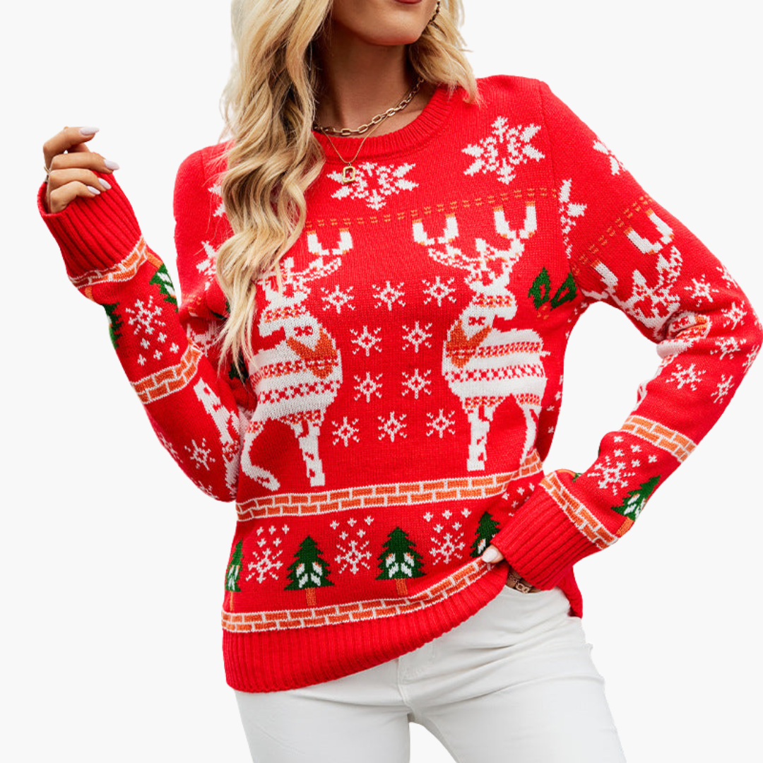 Damen-Weihnachtspullover mit Rentier-Motiv