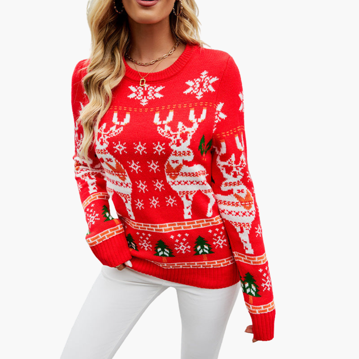 Damen-Weihnachtspullover mit Rentier-Motiv