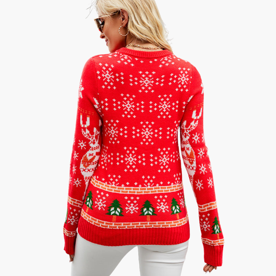 Damen-Weihnachtspullover mit Rentier-Motiv