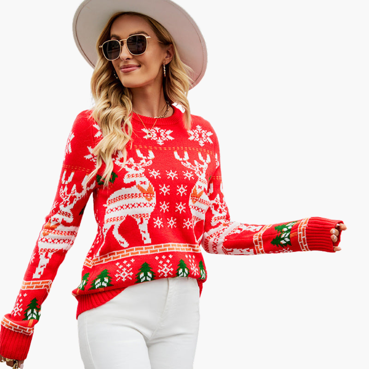 Damen-Weihnachtspullover mit Rentier-Motiv