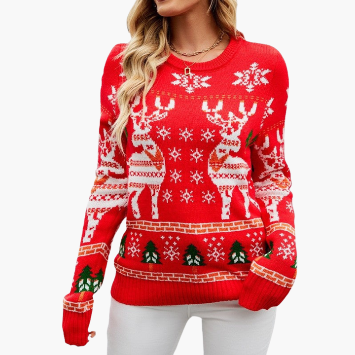 Damen-Weihnachtspullover mit Rentier-Motiv