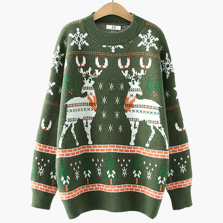 Damen-Weihnachtspullover mit Rentier-Motiv