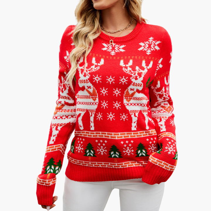Damen-Weihnachtspullover mit Rentier-Motiv