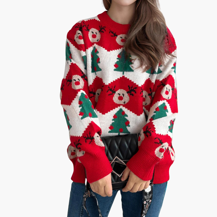 Damen-Weihnachtspullover mit Rentier