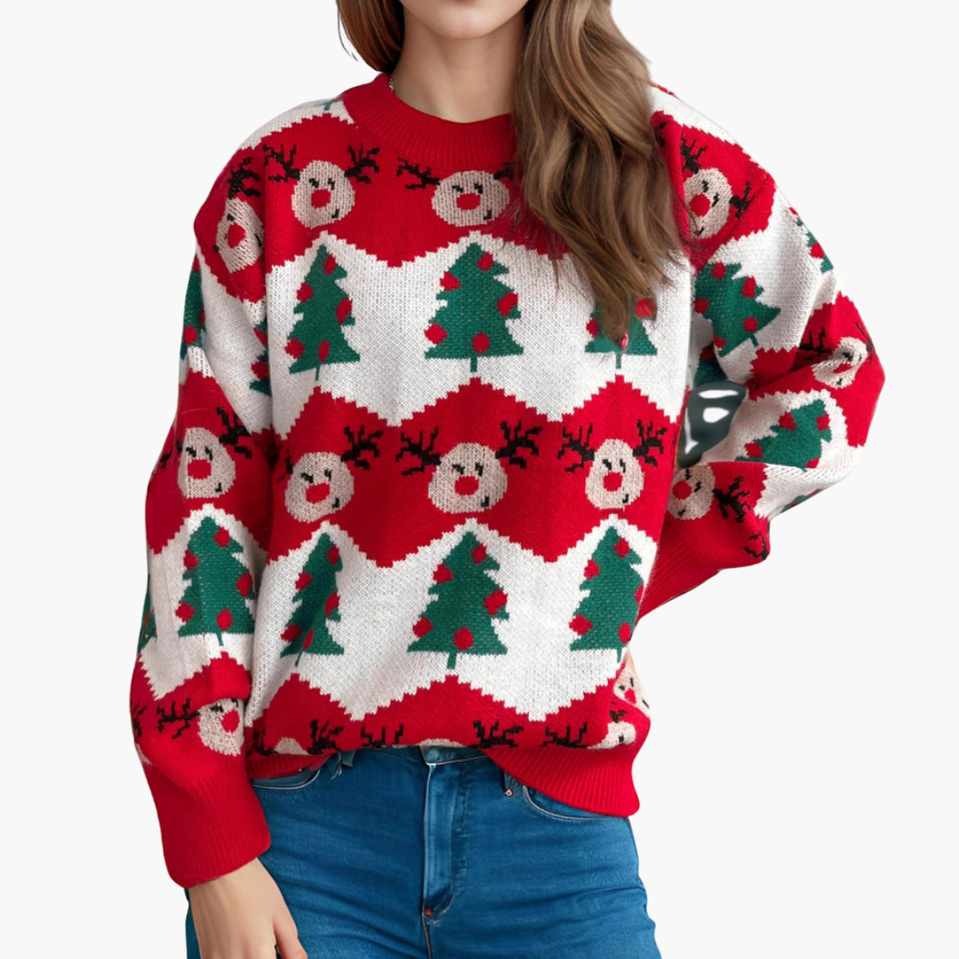 Damen-Weihnachtspullover mit Rentier