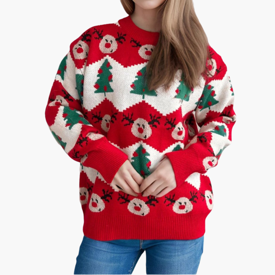 Damen-Weihnachtspullover mit Rentier