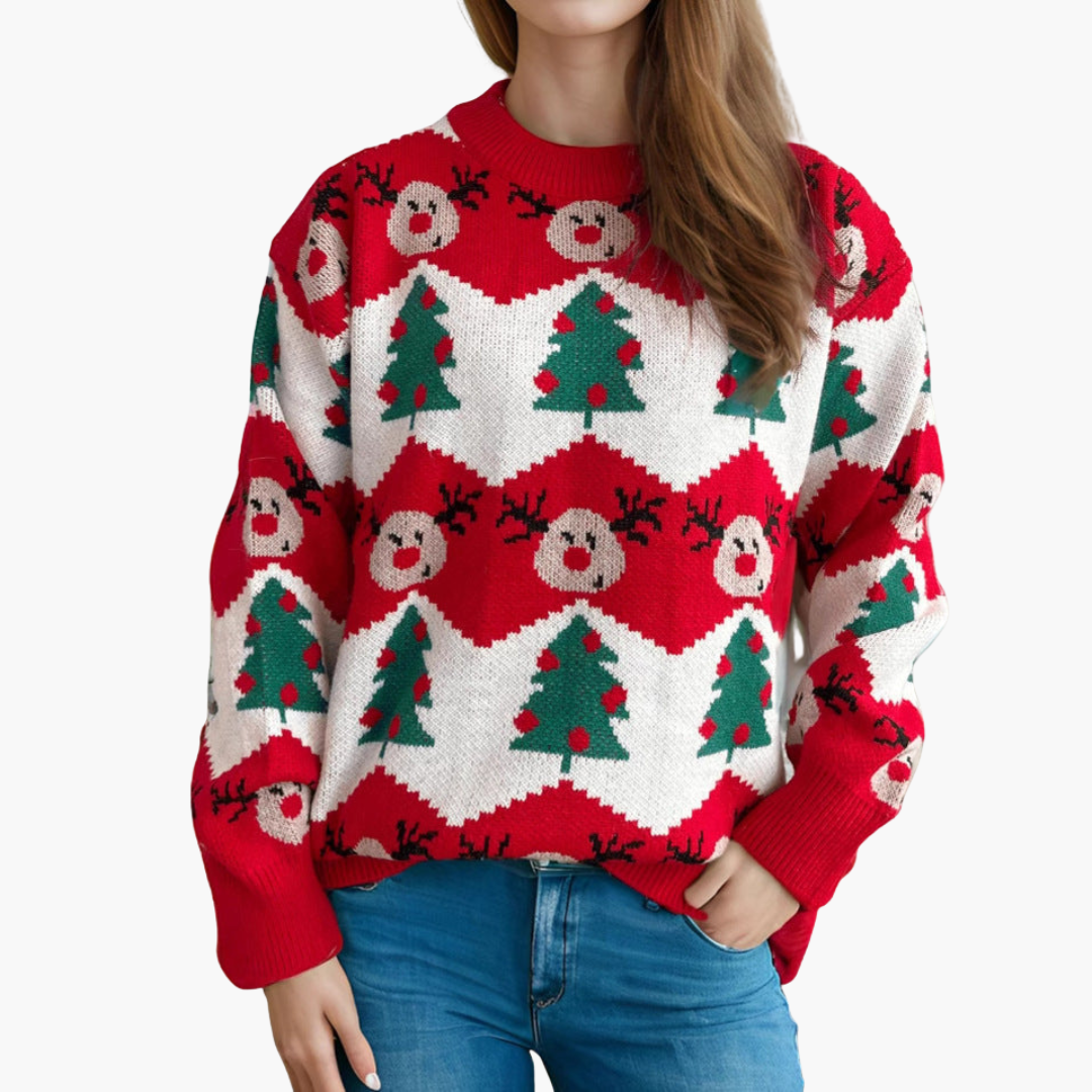 Damen-Weihnachtspullover mit Rentier