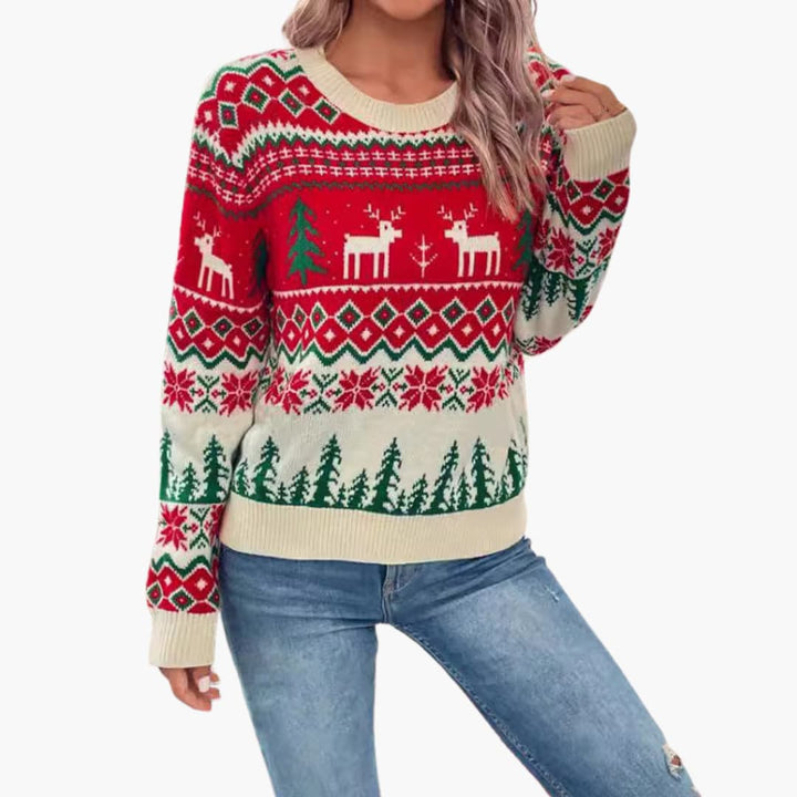 Damen Weihnachtspullover mit Rentier und Baumdesign