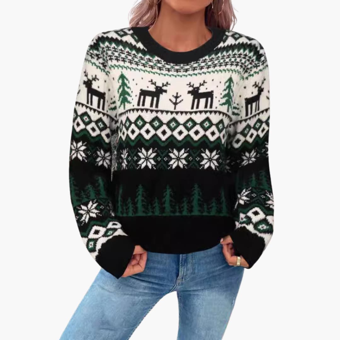 Damen Weihnachtspullover mit Rentier und Baumdesign