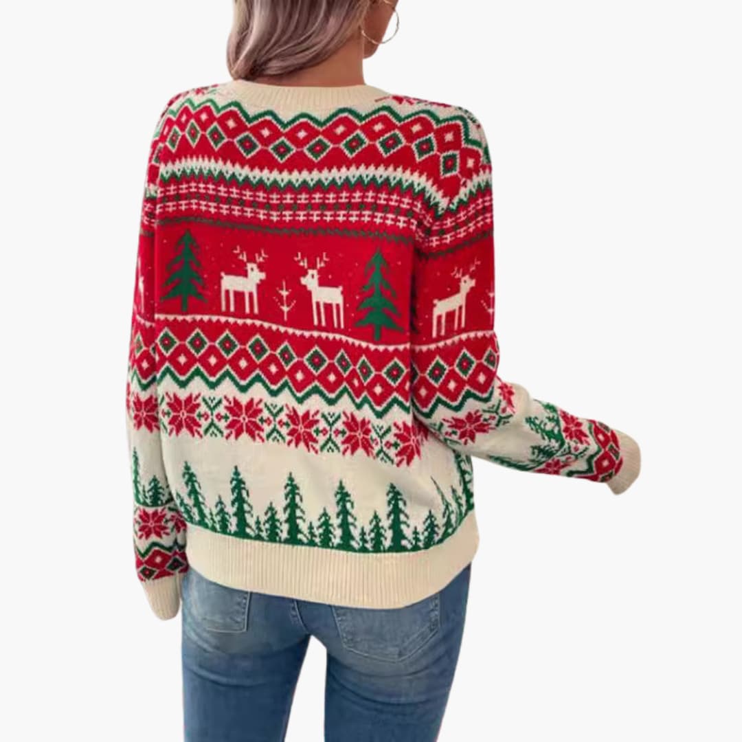 Damen Weihnachtspullover mit Rentier und Baumdesign